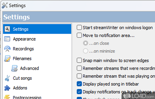 User interface - Screenshot of streamWriter