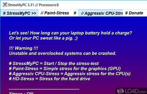 User interface - Screenshot of StressMyPC