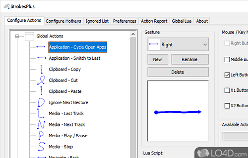 Associate user-defined mouse gestures to various operations (e - Screenshot of StrokesPlus