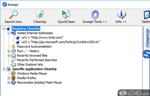 User interface - Screenshot of Sweepi