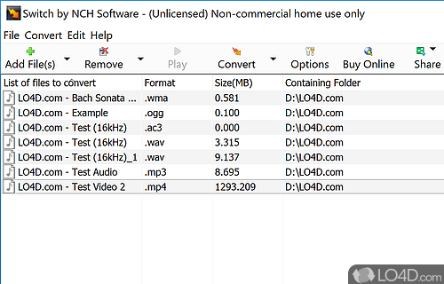 User interface - Screenshot of Switch Audio Converter