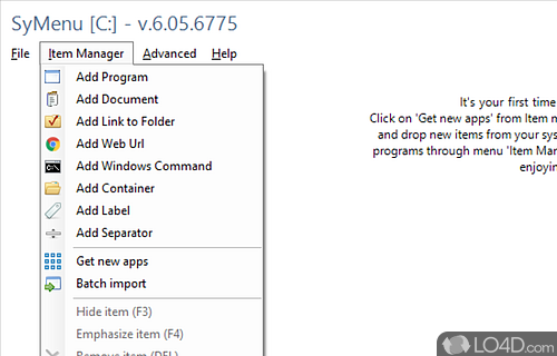Quick start for USB programs - Screenshot of SyMenu