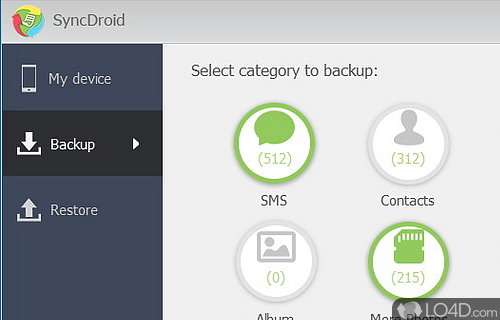 Screenshot of SyncDroid - Back up Android contacts, bookmarks, photos and other information using this practical tool with a interface