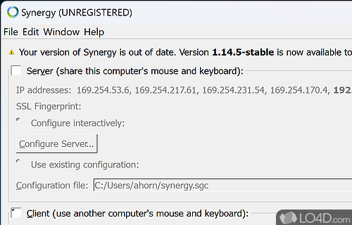 Share mouse and keyboard between computers - Screenshot of Synergy