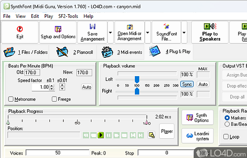 Audio synthesizer designed to edit and play MIDI files within an environment, making use of SoundFonts - Screenshot of SynthFont