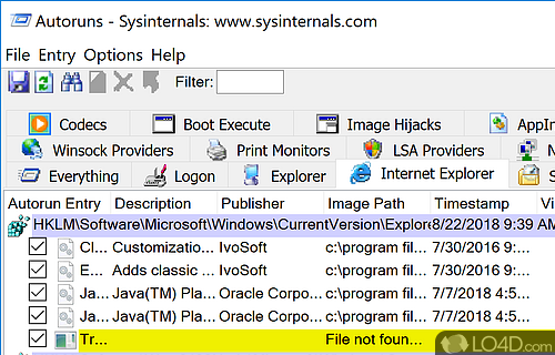 Sysinternals Autoruns Screenshot