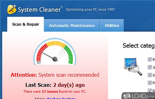 Screenshot of System Cleaner - Fix PC's problems, restore performance and prevent registry corruption