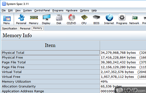 View info about hardware - Screenshot of System Spec