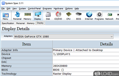 Get detailed info on your computer's specs - Screenshot of System Spec