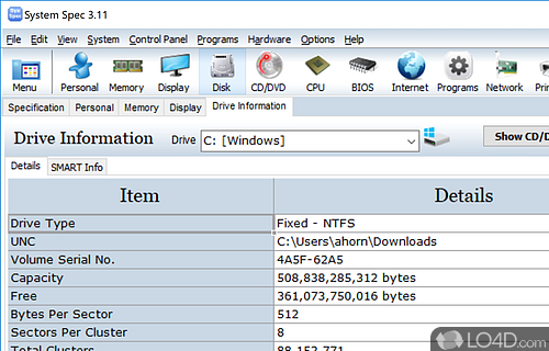 User interface - Screenshot of System Spec