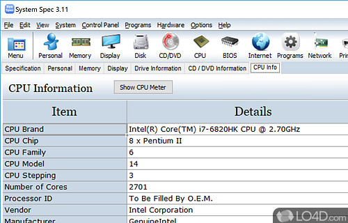 System Spec screenshot