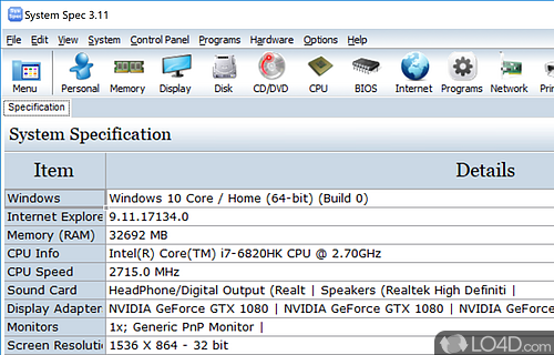 View various hardware and software information and be in full control of system - Screenshot of System Spec