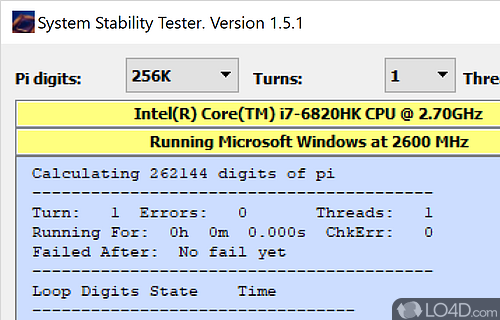 Screenshot of System Stability Tester - Put pressure on CPU and RAM to test out functionality with various customizable parameters