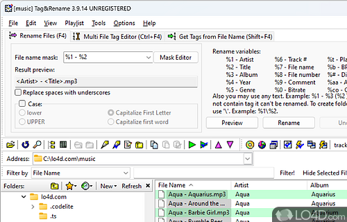 Music files tag editor that easily handles all popular digital audio format - Screenshot of Tag&Rename