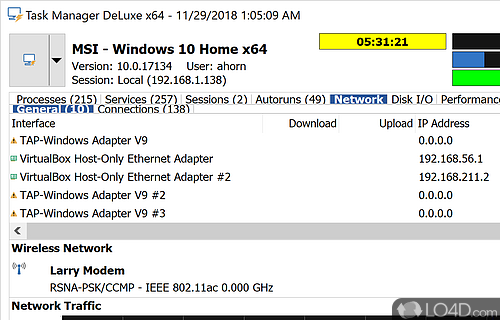 Detailed system and task information - Screenshot of Task Manager DeLuxe