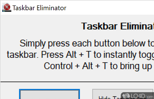 Screenshot of Taskbar Eliminator - Hides the Windows taskbar until you restore its status from the main app panel