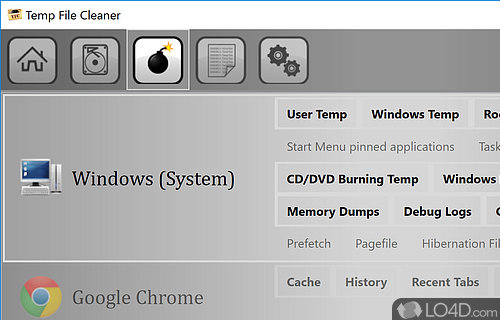 Choose cleaning operations to be performed - Screenshot of Temp File Cleaner