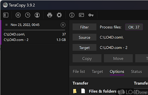 Copy and paste large files fast - Screenshot of TeraCopy