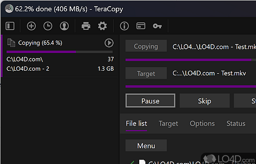Transfer files in batches - Screenshot of TeraCopy