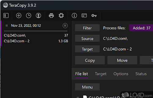 Copy or move files fast by adding them to a pending queue in order to leave the PC unattended - Screenshot of TeraCopy