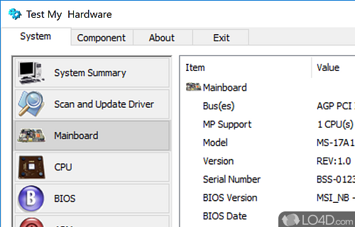 User interface - Screenshot of Test My Hardware