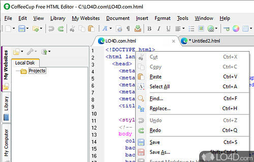 A large number of tools - Screenshot of The Free HTML Editor