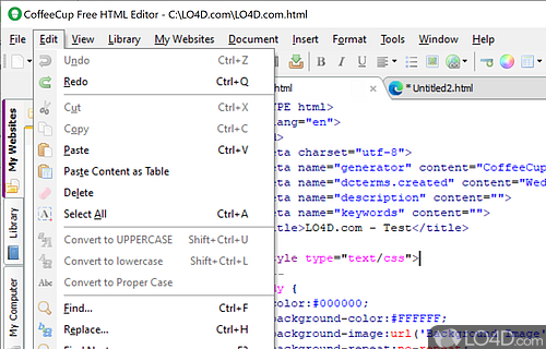 User interface - Screenshot of The Free HTML Editor