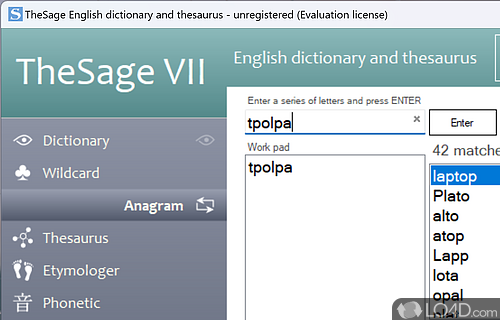 Search different words and synonyms in English - Screenshot of TheSage