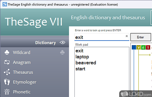 Search for definitions, synonyms, antonyms, attributes - Screenshot of TheSage