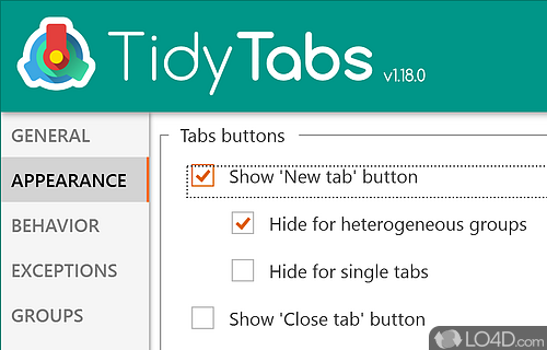 Permits you to customize its behavior - Screenshot of TidyTabs