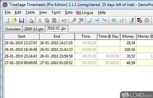 Screenshot of TimeSage - Keep track of the time spent on various tasks or calculate the hourly income for multiple users using a timesheet