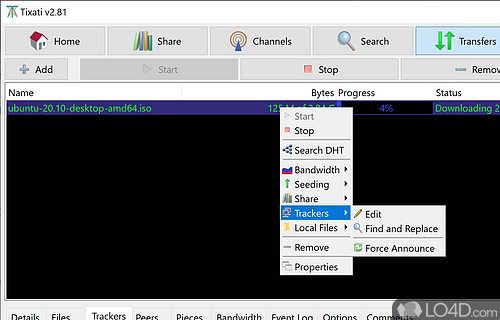 Supports magnet links - Screenshot of Tixati