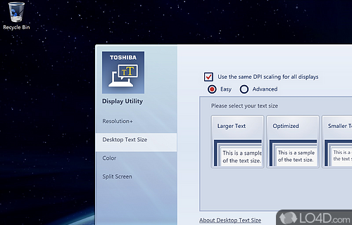 Screenshot of TOSHIBA Display Utility - User interface