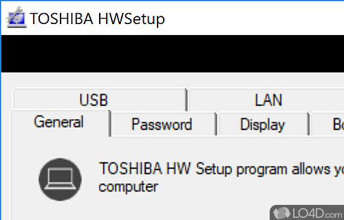 Accessible, piece of software that can quickly configure laptop display, LAN - Screenshot of Toshiba HW Setup Utility