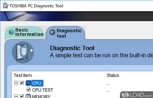 User interface - Screenshot of Toshiba PC Diagnostic Tool