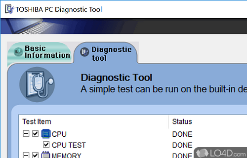Toshiba PC Diagnostic Tool screenshot