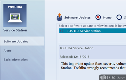 Screenshot of Toshiba Service Station - Designed by Toshiba, that can retrieve software updates