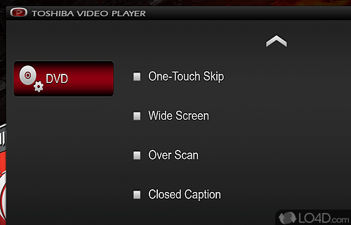 Toggle subtitle, disc menu language, widescreen and other options in the DVD settings - Screenshot of Toshiba Video Player