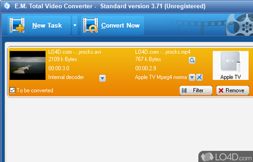 All-in-one video program that helps you convert videos, play media files, burn data - Screenshot of Total Video Converter