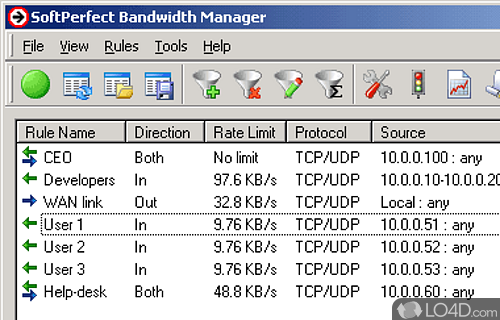 Screenshot of Bandwidth Manager - User interface