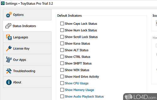 Key status notification through intuitive icons - Screenshot of TrayStatus