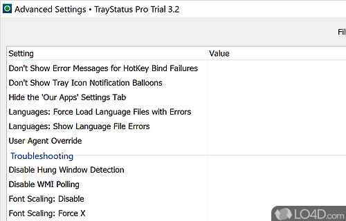 User interface - Screenshot of TrayStatus