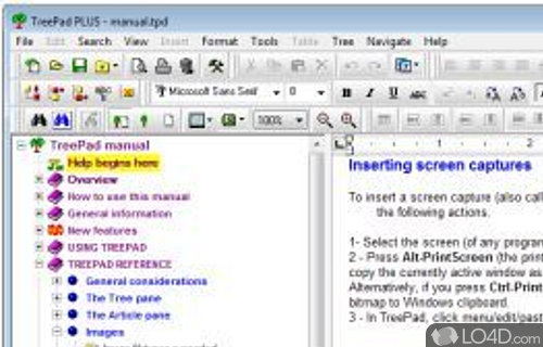 Screenshot of TreePad PLUS - Software solution to create text documents, photo albums