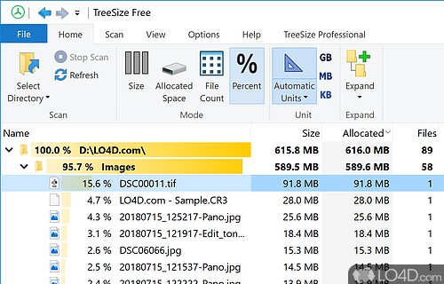 Can scan, identify and delete big files - Screenshot of TreeSize Free