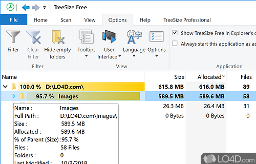 A Free Disk Space Tracker - Screenshot of TreeSize Free