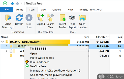 Free disk management utility - Screenshot of TreeSize Free