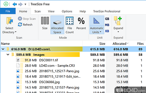 Scan the contents of drive to find out about the biggest offenders in storage use - Screenshot of TreeSize Free