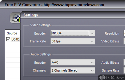 User interface - Screenshot of Free FLV Converter