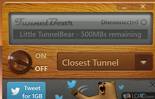 Anonymous Internet connections to protect your identity - Screenshot of TunnelBear