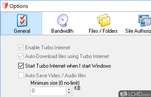User interface - Screenshot of Turbo Internet Accelerator